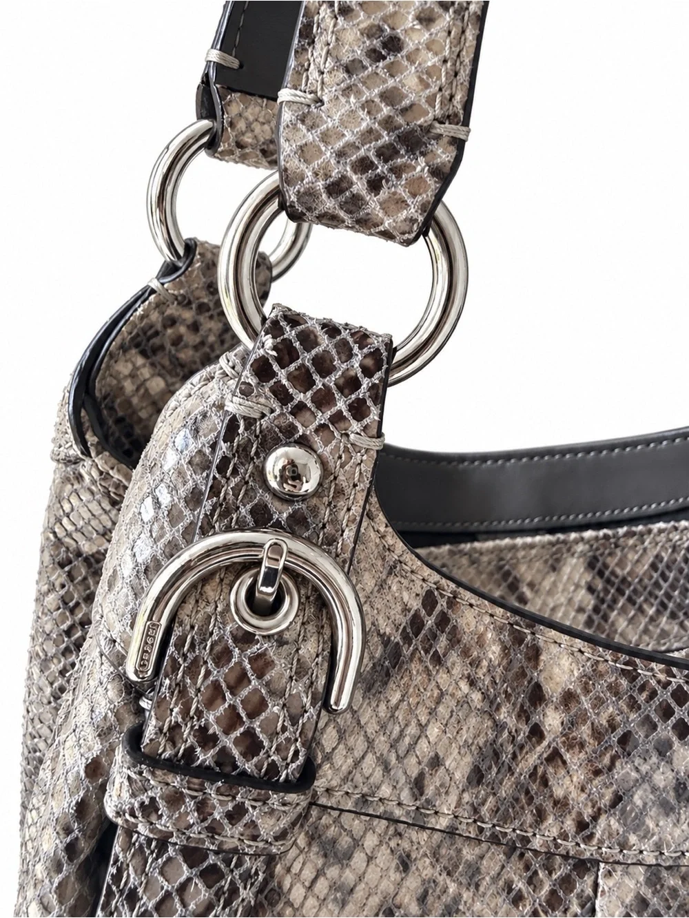 Coach Vintage Y2K Madison F19678 Python Embossed Leather Hobo Bag 13”